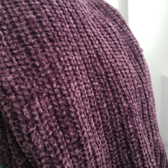 Velvet Purple Slouchy Open Chunky Knit Cardigan Sweater Soft Warm & Cozy Medium - Picture 3 of 14